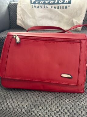 Travelon Red Crossbody Shoulder Bag with Front Zip Pocket